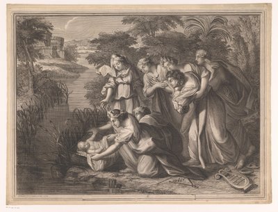 Mozes wordt gevonden door de dochter van de farao door Henri Bonnart