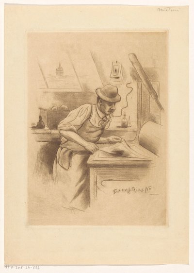 Drukker in zijn atelier door Henri Boutet (possibly)