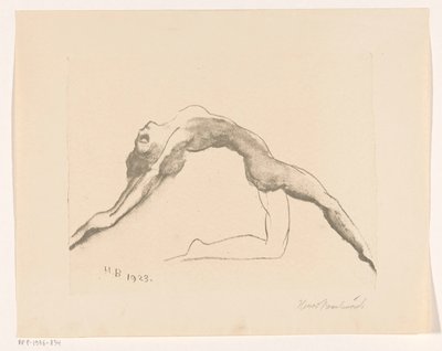Naakte vrouw die achterover springt door Henri Braakensiek (signed by artist)