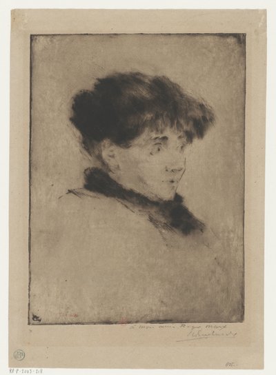 Portret van Eva Gonzalès door Henri Charles Guérard (signed by artist)