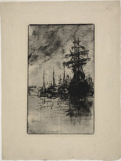 Zeilboten op het water door Henri Charles Guérard