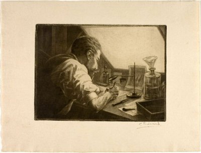 Zelfportret dat een ets voorbereidt door Henri Charles Guérard