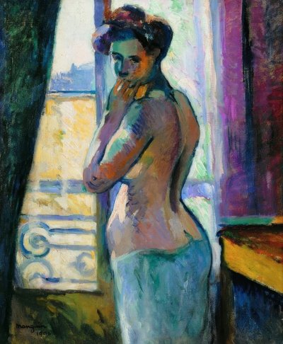Voor het raam, rue Boursault door Henri Charles Manguin