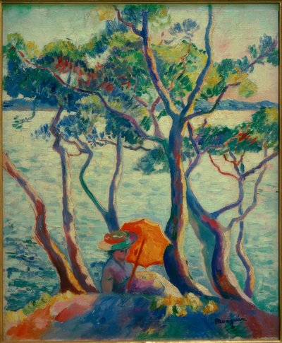 Jeanne met parasol, ruiter door Henri Charles Manguin
