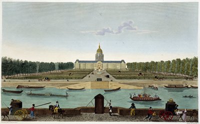 Zicht op het Champ de Mars en het Hôtel des Invalides genomen aan de andere kant van de Seine (Cours la Reine) - in 