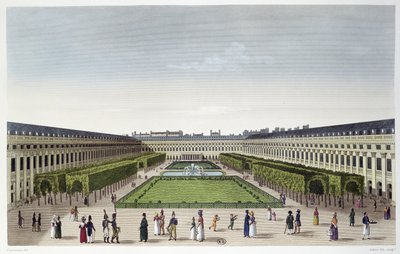 Uitzicht op de Tuinen van het Palais Royal, gezien vanaf de Galeries de Bois, gegraveerd door Aubert Fils, c.1815-20 door Henri Courvoisier Voisin