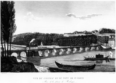 Uitzicht op het kasteel en de brug van Saint-Cloud - tekening door Courvoisier door Henri Courvoisier Voisin