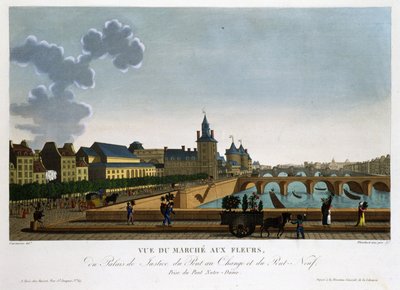 Zicht op de bloemenmarkt, wisselbrug en nieuwe brug - in 