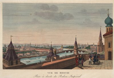 Uitzicht op Moskou vanaf het balkon van het keizerlijk paleis, Rusland, gravure van Henri Courvoisier-Voisin (1812) door Henri Courvoisier Voisin