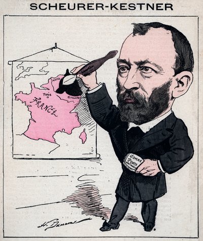 Portret van Auguste Scherer-Kestner (Scheurer Kestner) (1833-1899) chemicus, industrieel en Elzasser politicus - karikatuur door Henri Demare in 