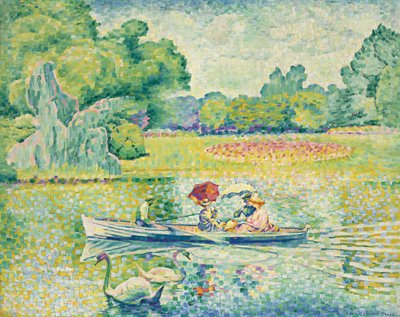 Varen in het Bois de Boulogne; Promenade en barque au bois de Boulogne door Henri Edmond Cross