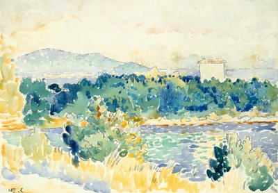 Mediterraan Landschap met een Wit Huis door Henri Edmond Cross