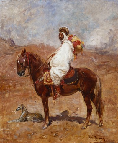 Een Arabier op een Paard in een Woestijnlandschap door Henri Emilien Rousseau