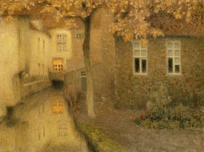 Een kanaal in Brugge bij schemering, ca. 1898 door Henri Eugene Augustin Le Sidaner