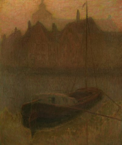 Boot op het kanaal (ochtend) door Henri Eugene Augustin Le Sidaner