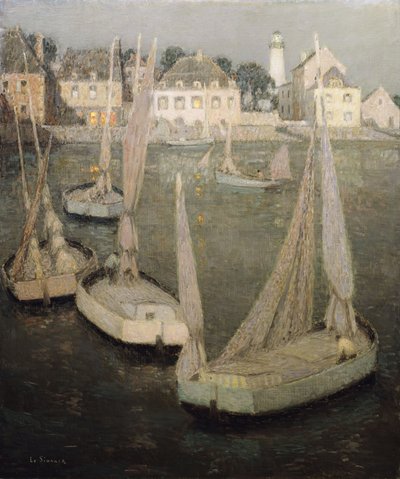 Bretonse Haven bij Maanlicht door Henri Eugene Augustin Le Sidaner