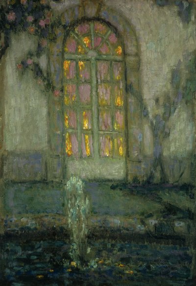 Glazen deur naar de tuin door Henri Eugene Augustin Le Sidaner