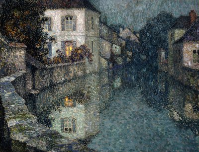 Huizen aan het kanaal, Nemours door Henri Eugene Augustin Le Sidaner