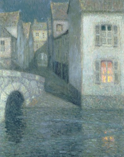 Huizen aan de rivier, Chartres, 1929 door Henri Eugene Augustin Le Sidaner