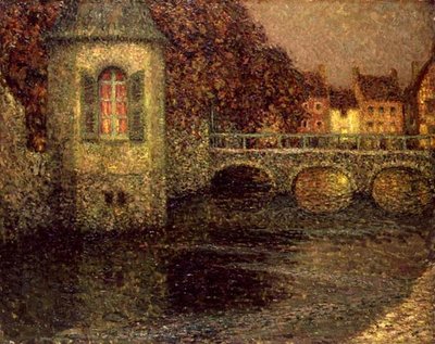 Nacht in Normandië door Henri Eugene Augustin Le Sidaner