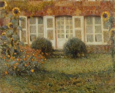 Paviljoenhuis met Zonnebloemen door Henri Eugene Augustin Le Sidaner