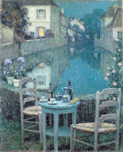 Kleine tafel in de avondschemering door Henri Eugene Augustin Le Sidaner