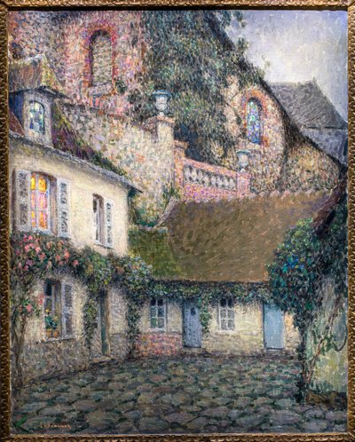Het Avondhuis (olieverf op doek) door Henri Eugene Augustin Le Sidaner