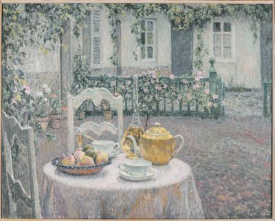 Het roze tafelkleed door Henri Eugene Augustin Le Sidaner
