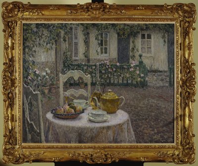 Het roze tafelkleed door Henri Eugene Augustin Le Sidaner