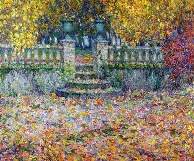 Het terras in de herfst, Gerberoy door Henri Eugene Augustin Le Sidaner