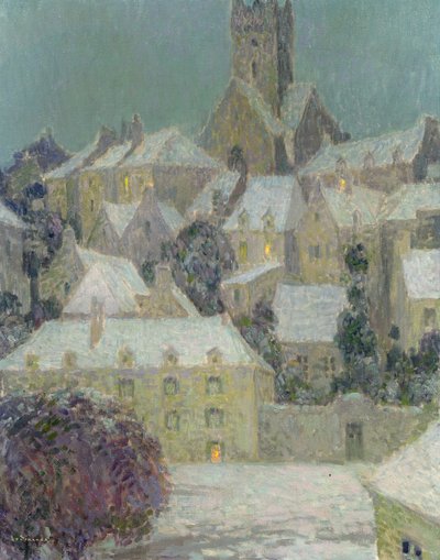 Winteravond, Uitzicht op een Stad door Henri Eugene Augustin Le Sidaner