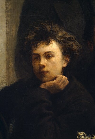 Een hoektafel, detail. Portret van Arthur Rimbaud door Ignace Henri Jean Fantin Latour