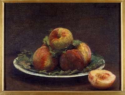 Een bord perziken door Ignace Henri Jean Fantin Latour