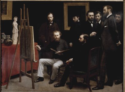 Een werkplaats in de Batignolles (met verschillende portretten van kunstenaars) door Ignace Henri Jean Fantin Latour