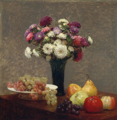 Asters en fruit op een tafel, 1868 door Ignace Henri Jean Fantin Latour