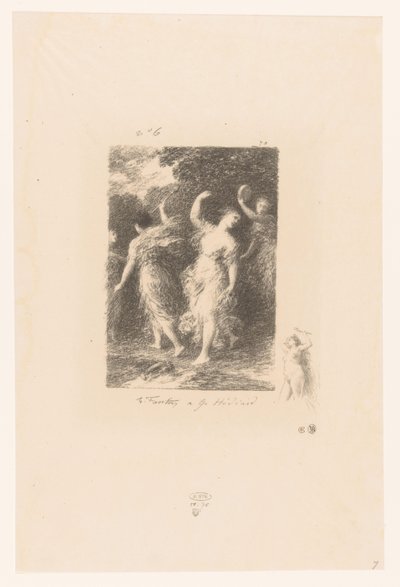 Bacchanten dansen en maken muziek door Ignace Henri Jean Fantin Latour