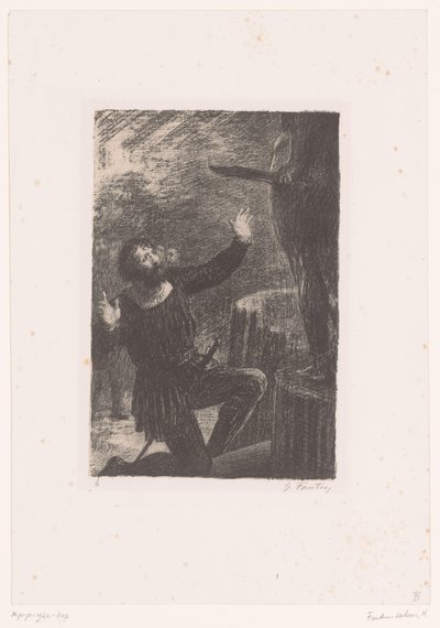 Cellini knielt neer voor zijn bronzen beeld van Perseus door Ignace Henri Jean Fantin Latour