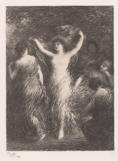 Dansende en toekijkende vrouwen door Ignace Henri Jean Fantin Latour