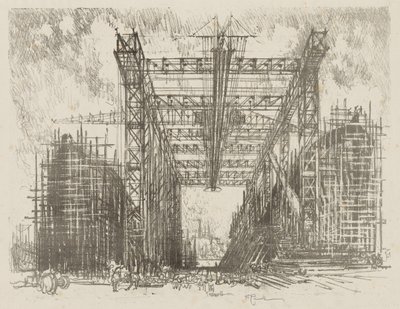 Engels Oorlogswerk: De Kraanbaan (Een Koopvaardijwerf) door Ignace Henri Jean Fantin Latour