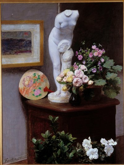 Bloemen en objecten door Ignace Henri Jean Fantin Latour