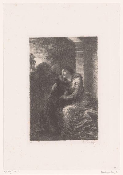 Lohengrin en Elsa omhelzen elkaar in de bruidssuite door Ignace Henri Jean Fantin Latour