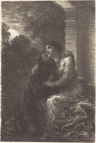 Liefdesscène uit Act III van "Lohengrin" door Ignace Henri Jean Fantin Latour