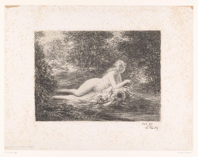 Nimf met waterkruik bij een bosbeek door Ignace Henri Jean Fantin Latour