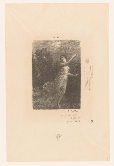 Nimf vlucht weg voor sater door Ignace Henri Jean Fantin Latour
