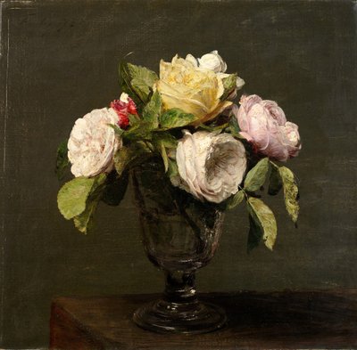 Rozen in een Glas op Voet, 1873 door Ignace Henri Jean Fantin Latour