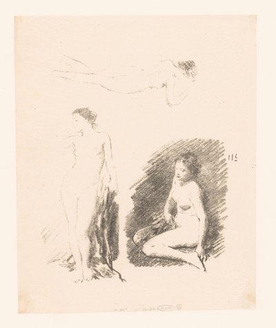 Studieblad met drie naakte vrouwen door Ignace Henri Jean Fantin Latour