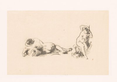 Studieblad met twee naakte vrouwen door Ignace Henri Jean Fantin Latour