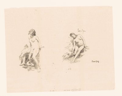 Studieblad met twee naakte vrouwen door Ignace Henri Jean Fantin Latour