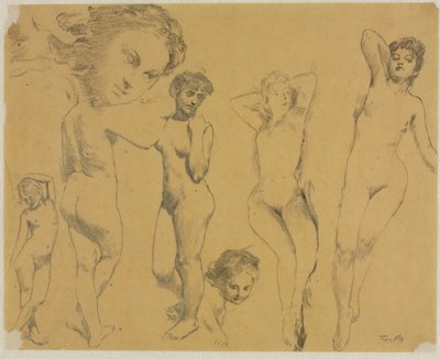 Studies van vrouwelijke naakten door Ignace Henri Jean Fantin Latour