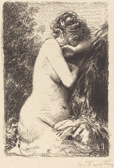 Huilende vrouw: Studie van een naakte vrouw, zittend met profiel naar rechts door Ignace Henri Jean Fantin Latour
